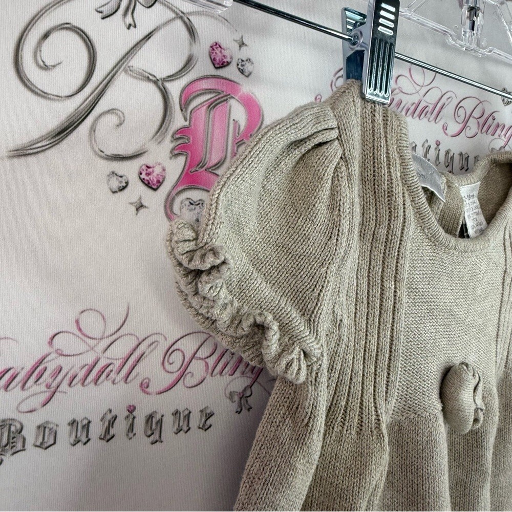 Koala Kids dress knitted warm cozy rose bud Cream Knit Dress with Bow Accent - Picture 4 of 14